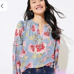 LOFT Floral Blouse in Blue and Red